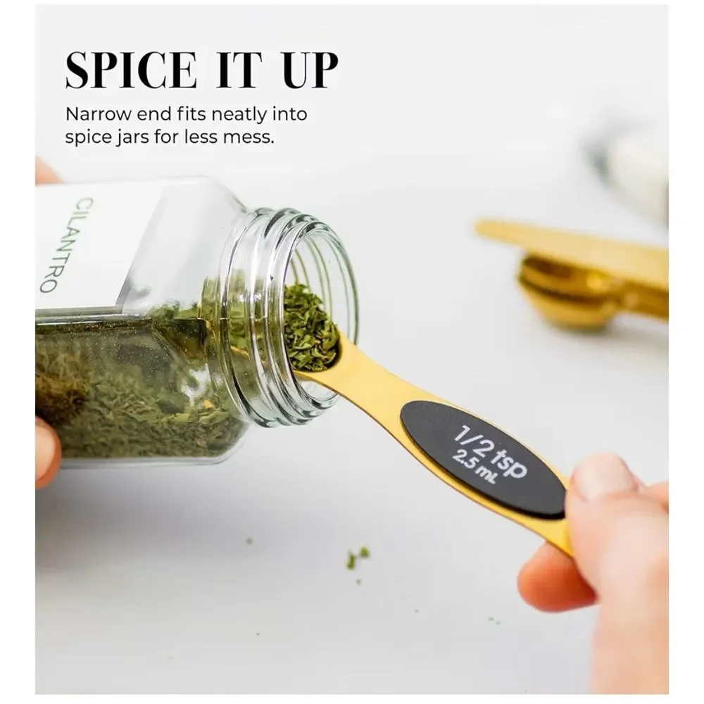 Magnetic Measuring Spoons, Stainless Steel Gold Spoons for Cooking/Baking- NIB
